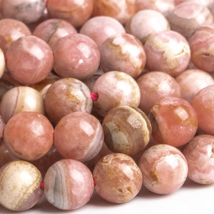 Genuine Natural Argentina Rhodochrosite Gemstone Beads 6-7MM Pink Round A Quality Loose Beads (119459)