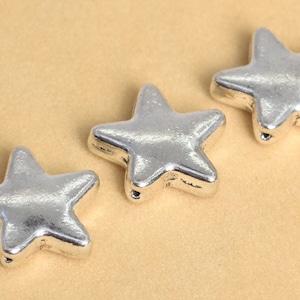 10 Pcs - 13x12MM Antique Silver Tone Star Spacer Beads (63500-2403)
