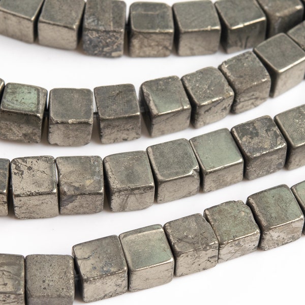 Genuine Natural Pyrite Gemstone Beads 6x6MM Copper Cube AAA Quality Loose Beads (104531)
