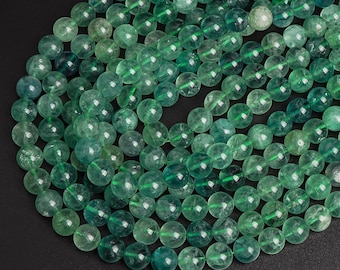 Genuine Natural Fluorite Gemstone Beads 10MM Green Round AAA Quality Loose Beads (107094)