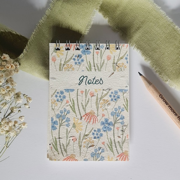 Gezaaide, plantbare mini-notitieboekjes, gerecyclede materialen van 10 cm x 6,5 cm, tas- of zakformaat, bloemmotieven