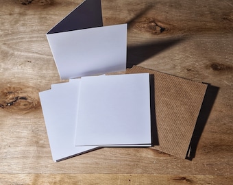 5" x 5" (12.5cm x 12.5cm) Square Blank White Greetings cards 5 qty & coloured envelopes