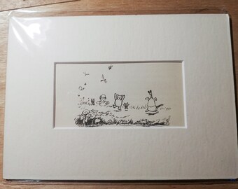 Winnie the Pooh mounted - Vintage page from 1934 book - When Roo fell in the river