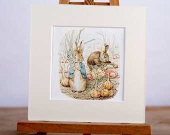 Peter Rabbit Vintage mounted original colour picture from Beatrix Potter Tale of Benjamin Bunny 6x6  From an Upcycled book