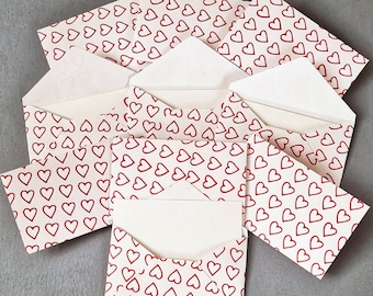 Pack of 10 Mini or Small Red love Heart envelopes and note cards, Valentine . I love you cards, Thank you notes, Wedding favours