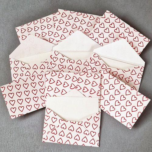 Pack of 10 Mini or Small Red Love Heart Envelopes and Note | Etsy UK