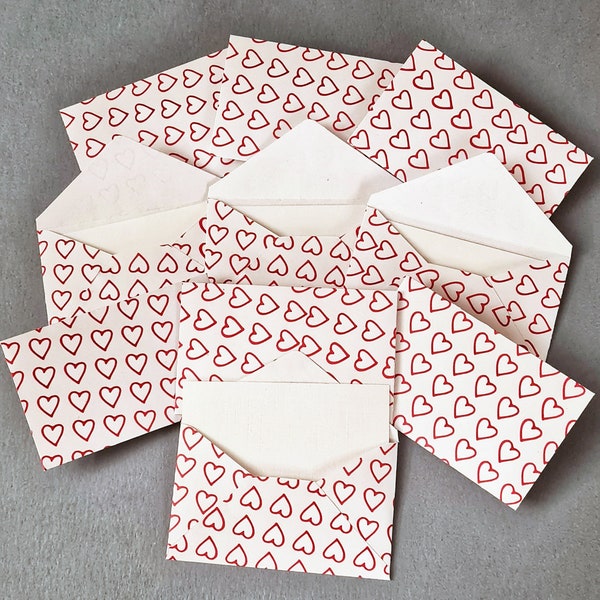 Pack of 10 Mini or Small Red love Heart envelopes and note cards, Valentine . I love you cards, Thank you notes, Wedding favours