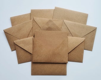 Wedding favours, 10 qty Small & Mini envelopes and note cards in recycled Kraft