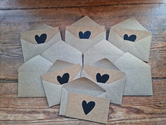 Pack of 10 Mini or Small Kraft notecards and envelopes, various designs