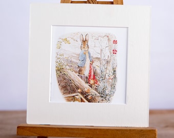 Peter Rabbit Vintage mounted original colour picture from Beatrix Potter Tale of Benjamin Bunny 6x6  From an Upcycled book