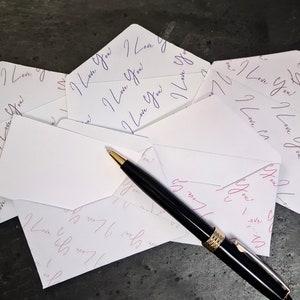 Handmade Mini Envelopes and notecards Pack of 10 , I Love You.
