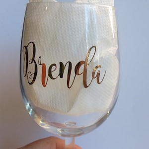 Rose gold Farbe Benutzerdefinierte Name Vinyl Aufkleber, personalisierte Wein Glas Aufkleber. Hochzeitsfeier