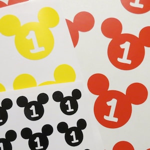Set of 12 Mickey mouse Vinyl stickers,   Custom Inspired Disney Decal , Mickey Mouse birthday party  , Mickey Birthday party