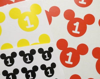 Mickey Mouse 1st Birthday Vinyl Decals, Party Decor (Set of 12)