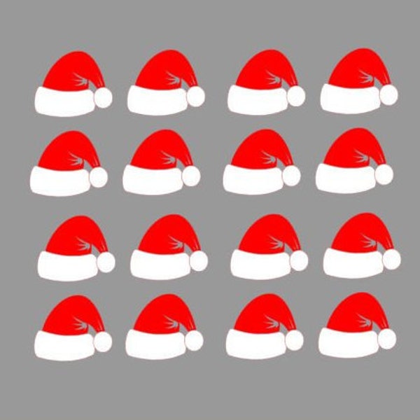 set of 12 Santa Hat Decal , /please check delivery time/  Christmas Vinyl Sticker for glasses , Laptop, etc , WHITE & RED Hat