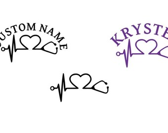 Personalisierte Herz Stethoskop Vinyl Aufkleber - Benutzerdefinierter Name medizinisches Geschenk