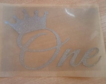Crown ONE Iron-on Decal: First Birthday Heat Transfer