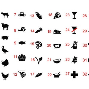 Juego de 20 pegatinas de elección de comida, calcomanías de comida de boda, pegatinas de tamaño pequeño-