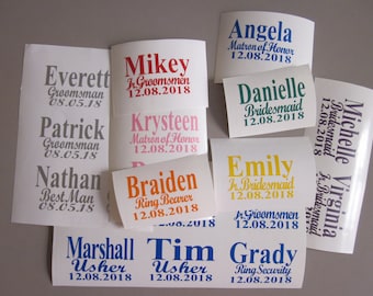 Custon name for glasses, Vinyl decals for shot, vine , Whiskey,  Scotch Glass; Personalized Glasses , Groomsmen Gifts ,