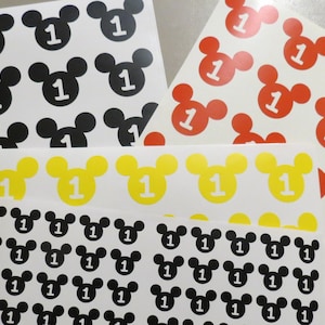Set of 12 Mickey mouse Vinyl decals,   Custom Inspired Disney Decal , Mickey Mouse birthday party  , Mickey Birthday