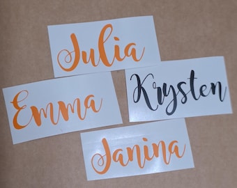 Handwritten Vinyl Lettering – Custom Glass Decals & Name Stickers for Party Decor