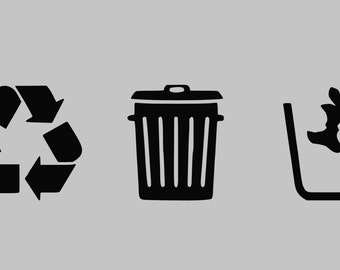 Calcomanías de reciclaje, basura y compost para botes de basura: vinilos personalizados en varios tamaños