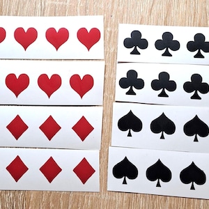 Juego de calcomanías de palos de naipes: corazones, diamantes, espadas y tréboles: hojas de calcomanías de vinilo, calcomanías de vinilo para cartas de póquer