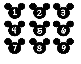 Mickey Mouse Vinyl Decals, Numbered Birthday Party Decor (Set of 12)