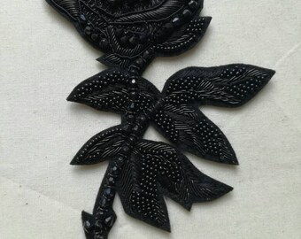 fleur brodee, handmade embroidery ,black flower