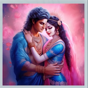 Radha Krishna AI Art Print: Enchanted Love (Digital Download)