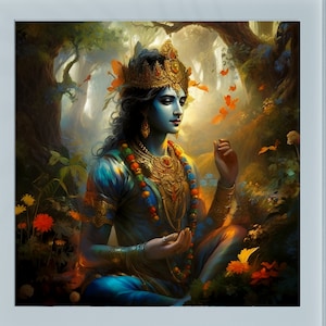 Enchanting Krishna Watercolor Art Print: Hindu God Poster (Digital Download)