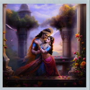 Radha Krishna Balcony Print Krishna AI Art Krishna Poster Krishna Digital Art