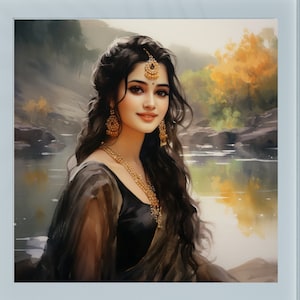 Lámina artística negra de Radharani: Diosa hindú del amor (Descarga digital)