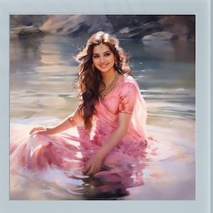 Radharani At Yamuna River Watercolor Art Print Krishna AI Art Krishna Poster Krishna Digital Art