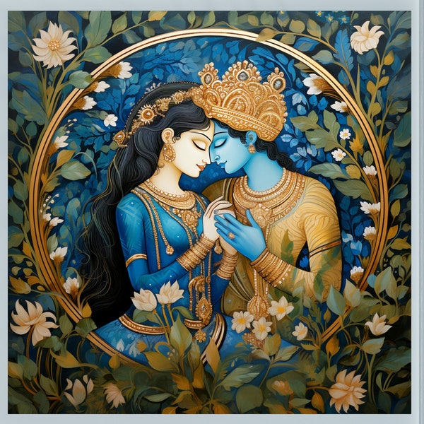 Radha Krishna Pichwai Art Print Krishna AI Art Krishna Poster Krishna Digital Art