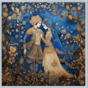 Radha Krishna Forest Pichwai Art Print: Hindu Deity Poster (Digital Download)