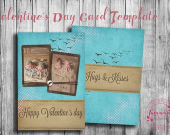 Valentine's Day Card Template, Valentine's Day Card for Photoshop, Holiday Card Templates, Photography Templates
