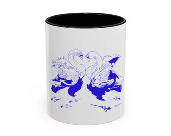 Zwanen houden van koffiemok, romantische op dieren geïnspireerde beker, elegante keramische schotel vogelkunst, Valentijnsdagcadeau, porseleinen theemok, verjaardag