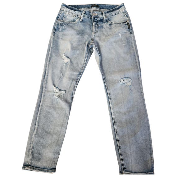 Denim Distressed Womens Silver Boyfriend Jeans Silver Jeans Women