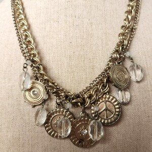 Vintage Necklace Multi-Strand Goldtone Charm & Clear Bead 20&quot;