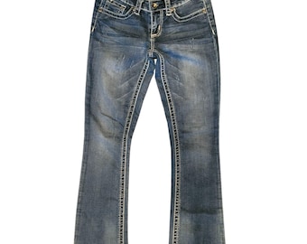 Seven7 Slim Bootcut Jeans Womens Size 4 Blue Denim Lightly Distressed Classic Fit