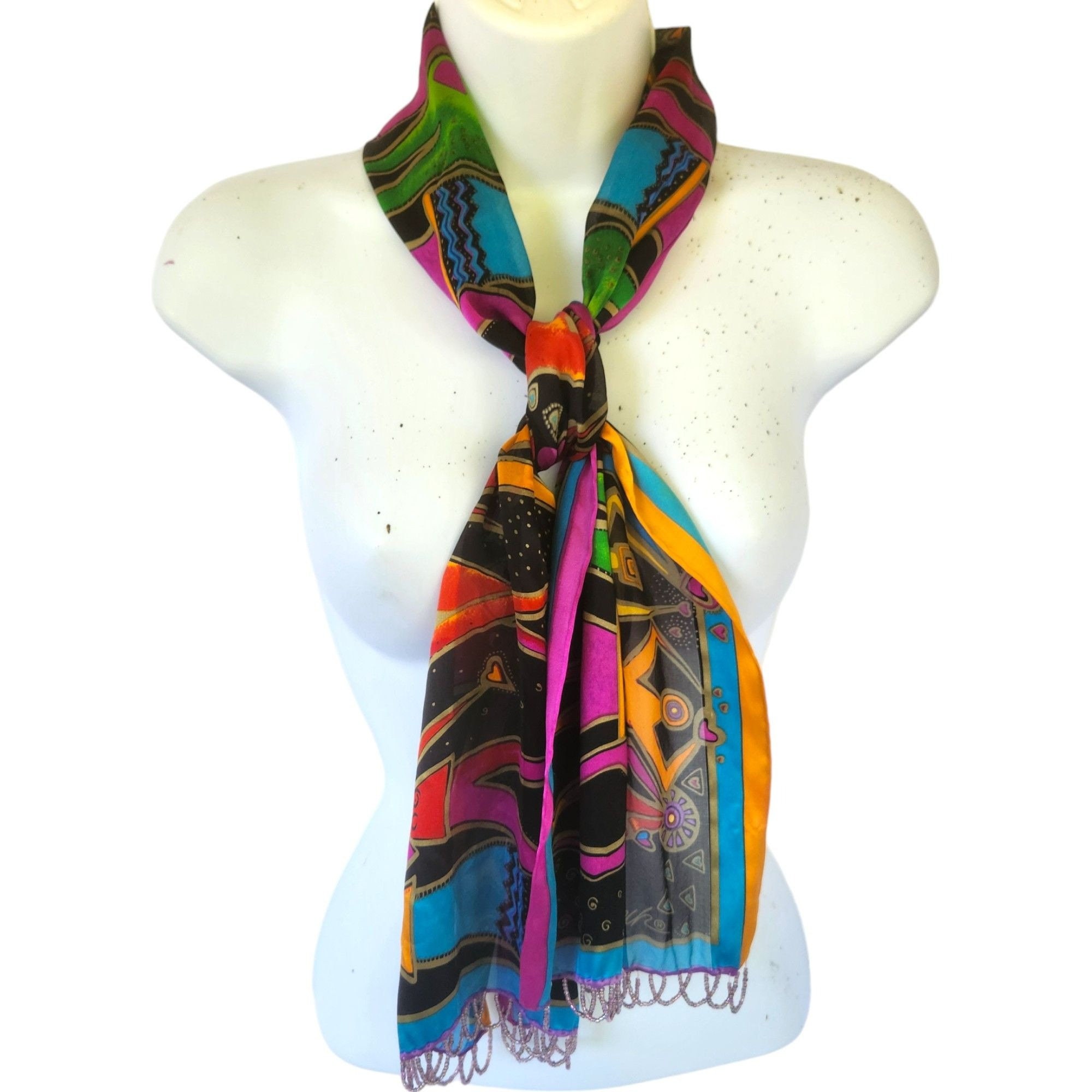Sciarpa Laurel Burch vintage 100% seta gatti selvatici con