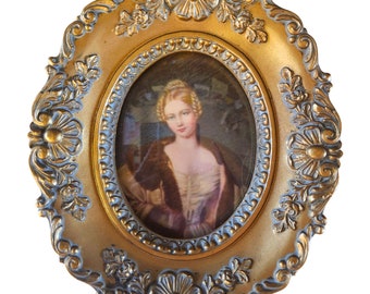 Cadre création camée, cadres dorés rococo, milieu du siècle, cadre ovale, portrait, cadre chippy, comtesse Hohnstein