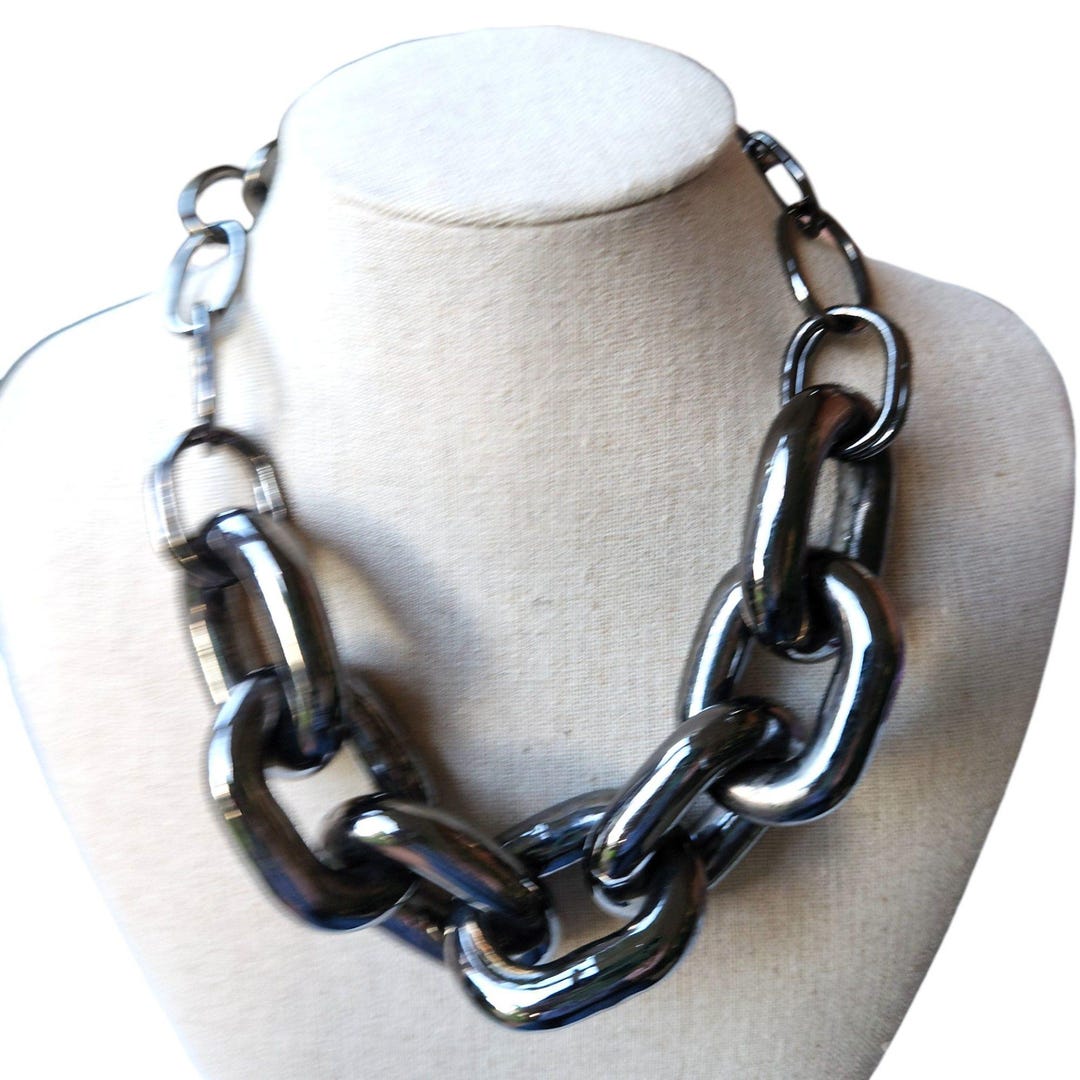 RARE Ben-amun Designer Cuban Chain Collar Necklace Pewter Stainless ...