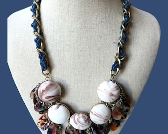 Anthropologie "Gail" Chunky Boho Bib Choker-Style Necklace Mixed Media 8.5 inch Drop