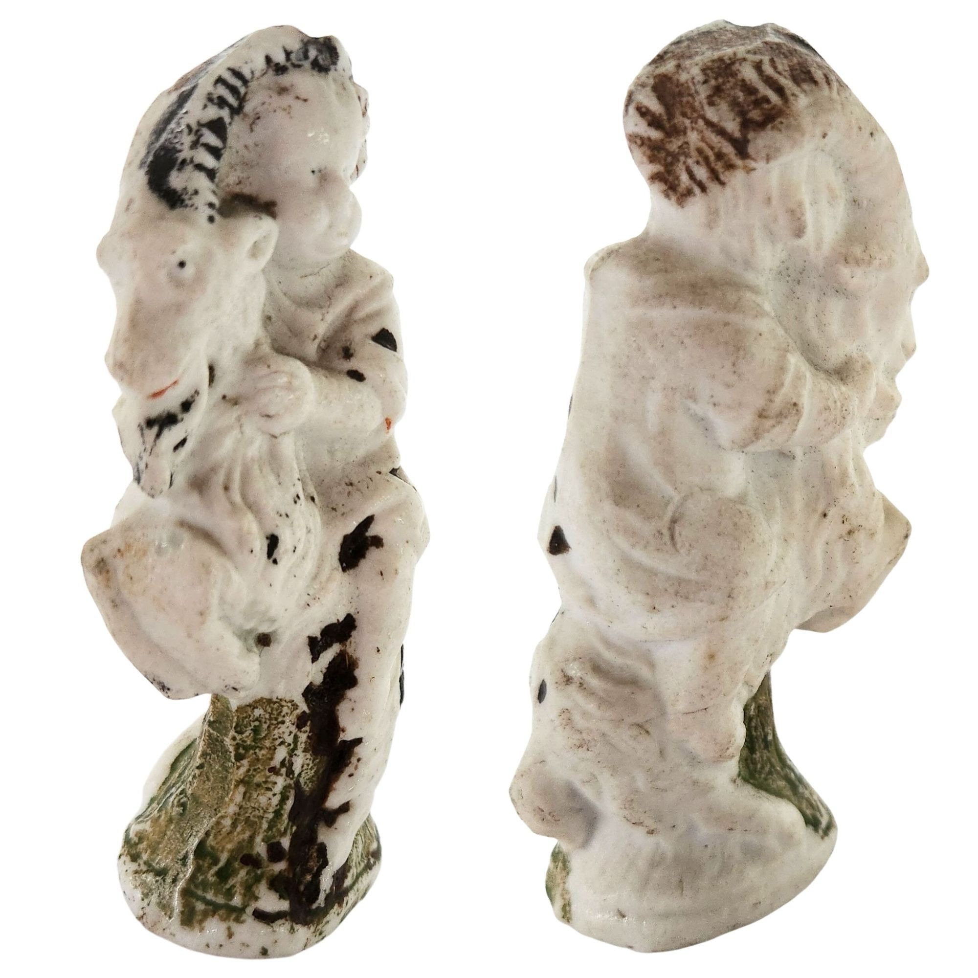 Antique Chalkware Ceramic Angel Cherub Riding Goat Figurine 3-1/2" H x 1-1/2" W