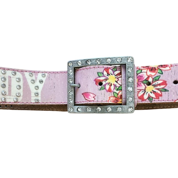Vintage Y2K Ed Hardy Koi Fish Belt Rhinestone Buckle Sz. Md