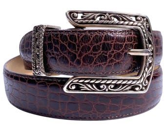 Brighton Damen Braun Leder Gürtel B4708 Silber Filigree Schnalle Größe ML/32 USA