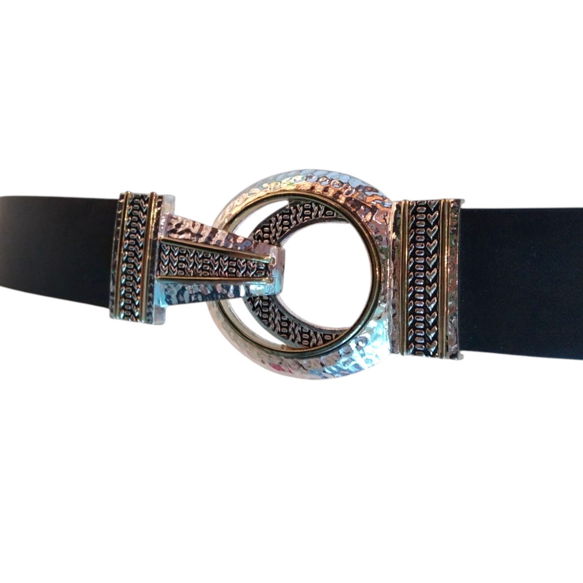 Chicos Black Leather Gold w Black Enamel Eye Buckle Adjustable Belt Concitor Men main image 3