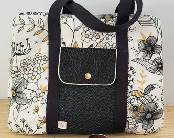 Sac fourre tout femme, sac etudiant , sac weekend femme, cadeau epouse, cadeau femme, sac à langer, sac noir et doré